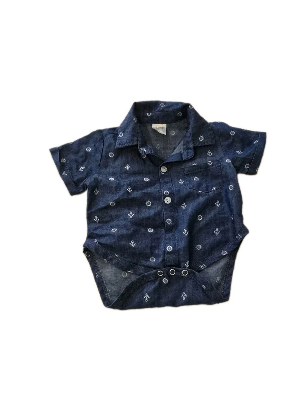 Navy Anchor-Print Button-Front Baby Onesie Shirt